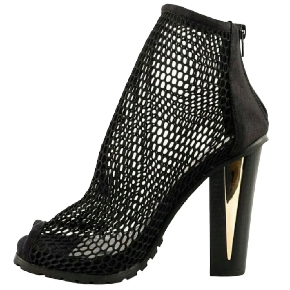Bebe Black Mesh Peep Toe Bootie Size 6